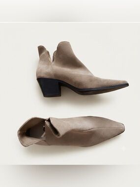 Zara Sz 9 (40) Genuine Suede Tan Heeled Pointy Toe Cowboy Low Boots